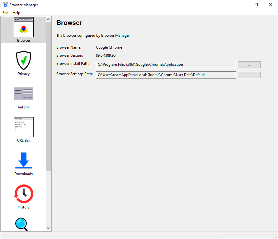 Screenshot of Browser Manager