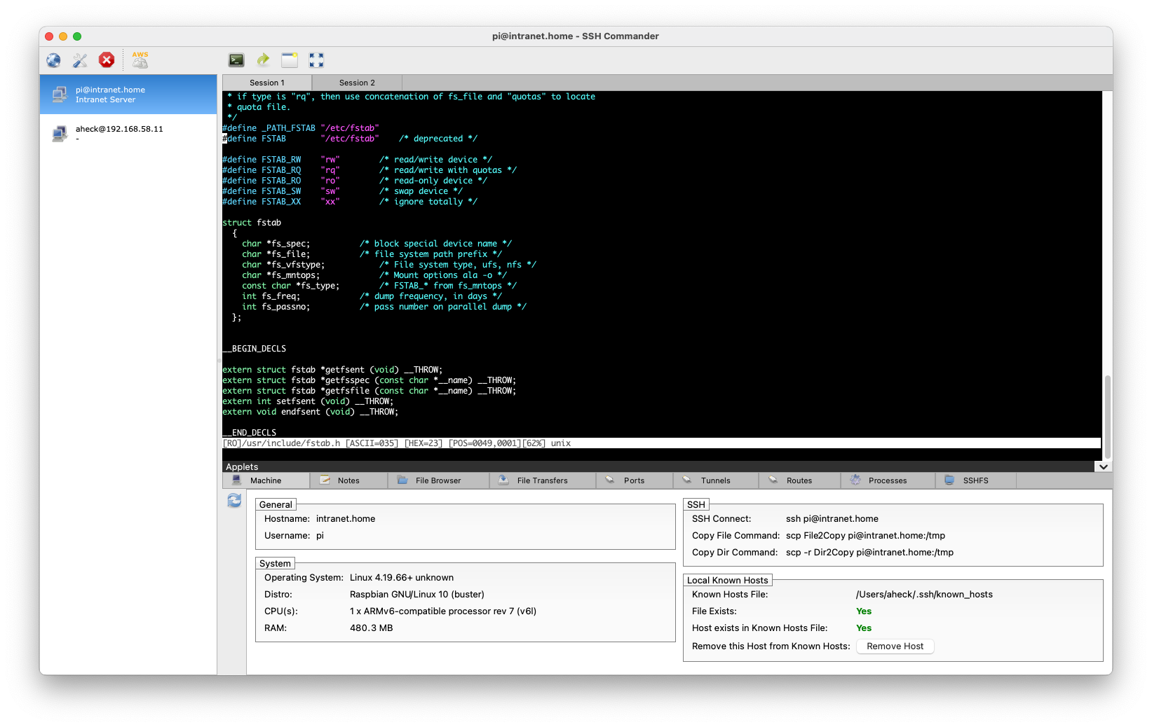 Screenshot of the main windows of SSH Commander